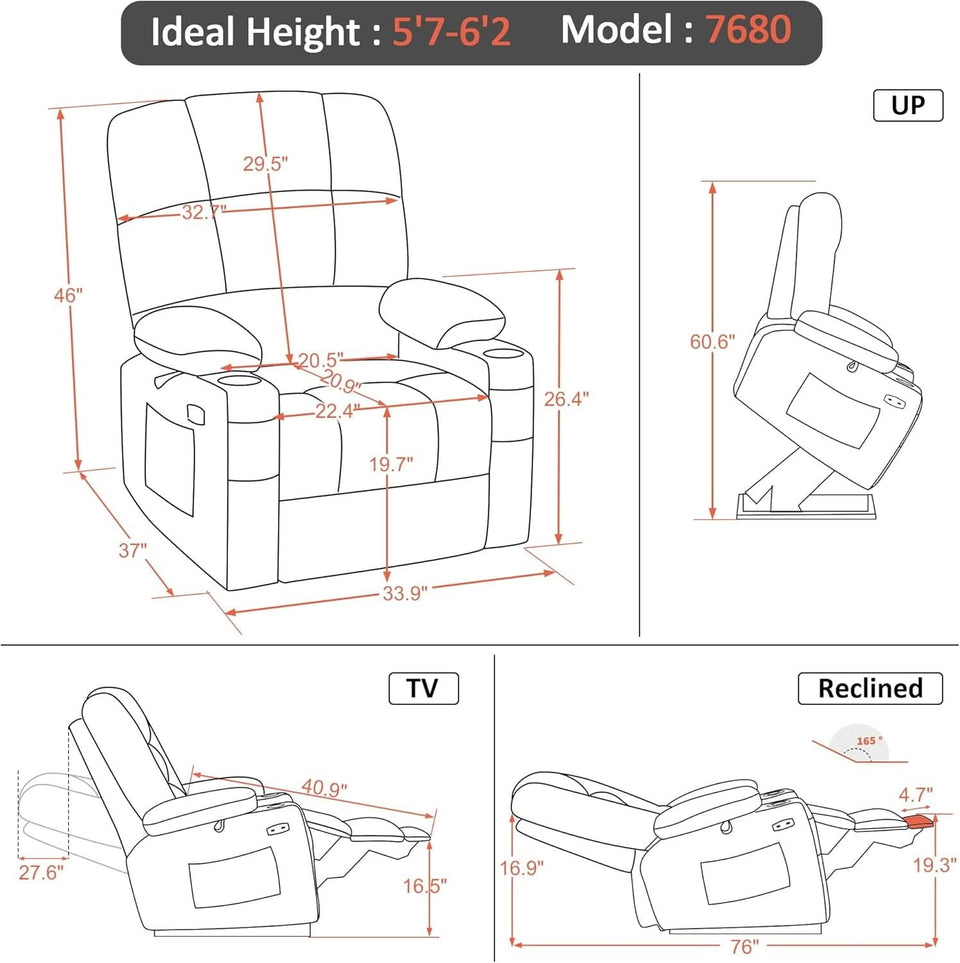 Dark Brown Lift Recliner With Massage For Elderly People
