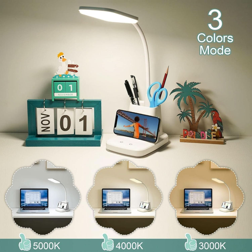 LED Desk Lamp With Wireless Charger White 800 Lumen
