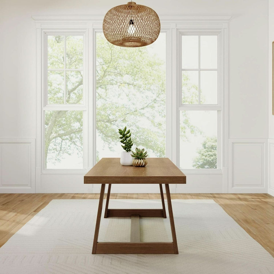 72 Inch Farmhouse Dining Table Solid Wood Rustic Kitchen Table Pecan Wirebrush
