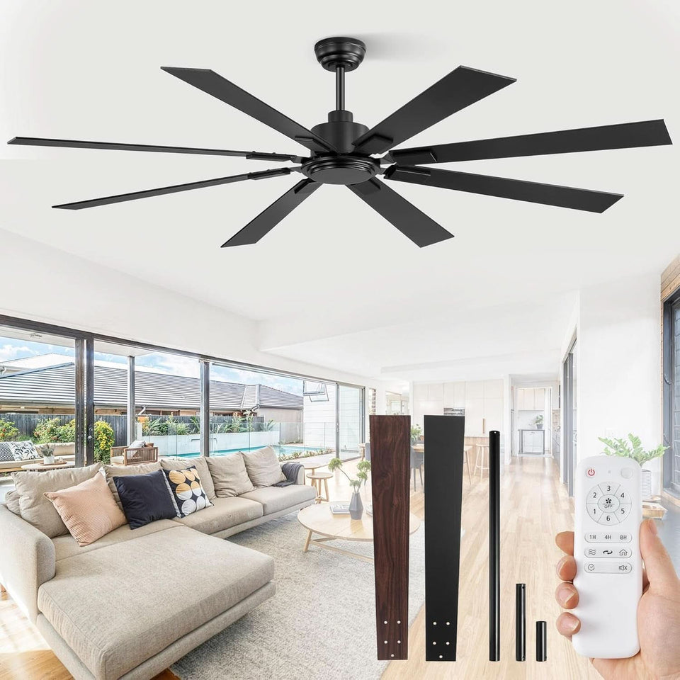 72 Inch Black Ceiling Fan With Remote 8 Blades DC Motor