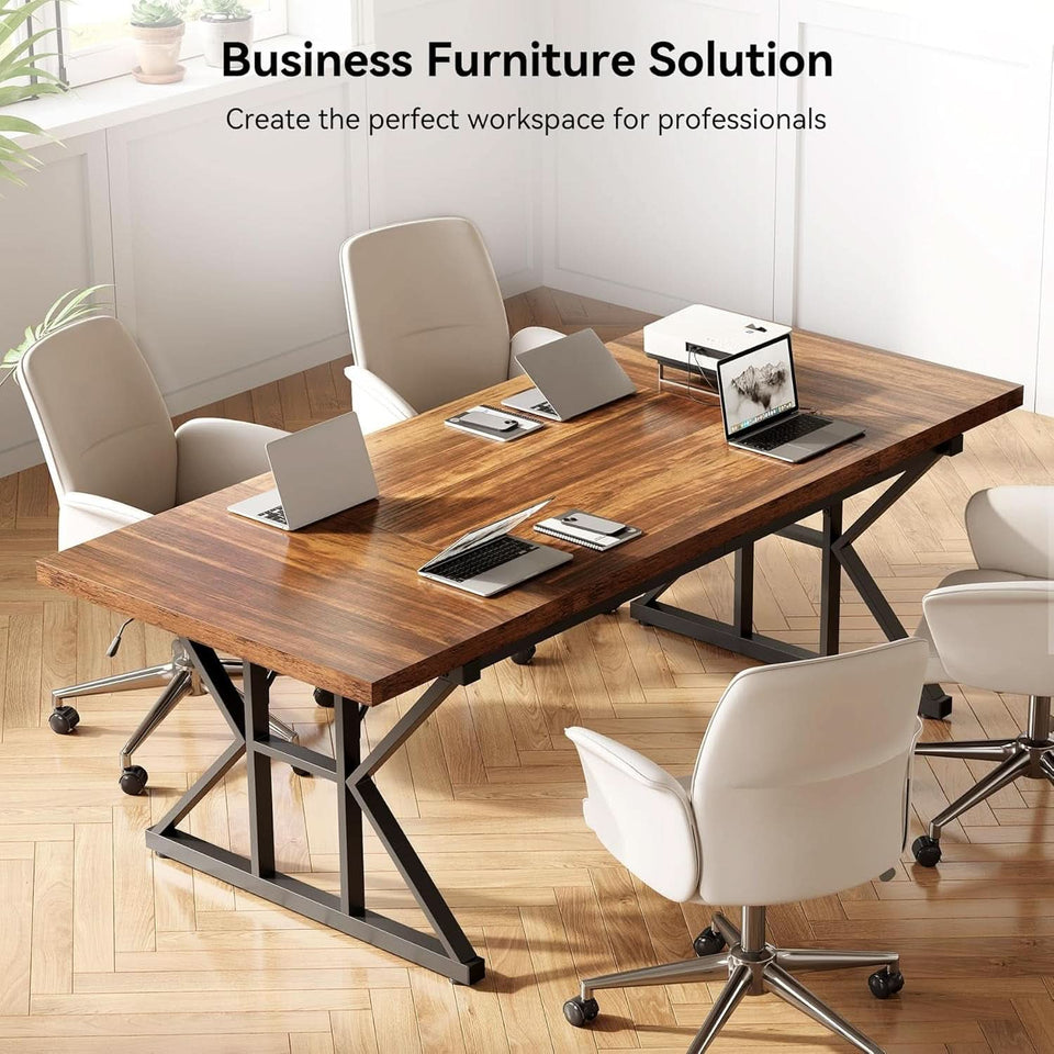 70.8 Inch Modern Executive Desk Brown Black Wood Office