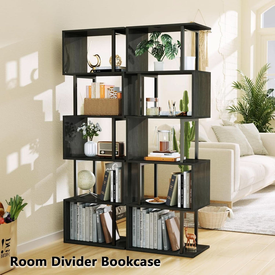 6 Tier Bookshelf Oak Finish Modern Storage Display
