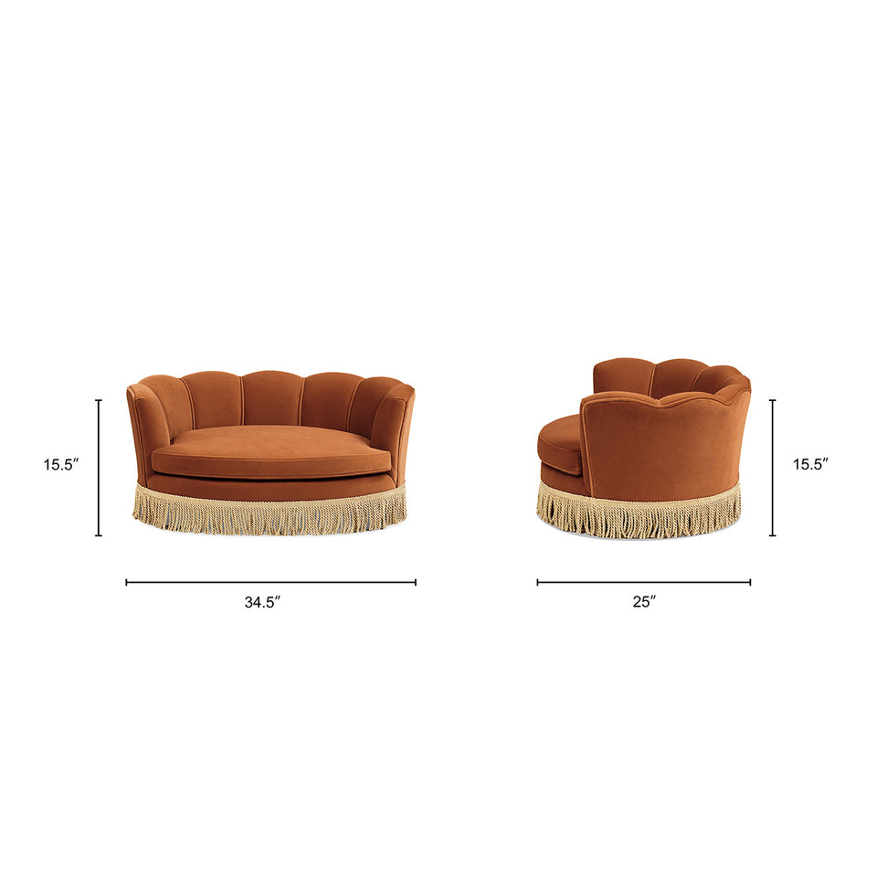 Clara Scalloped Pet Sofa Bed with Velvet Upholstery - Medium, Burnt