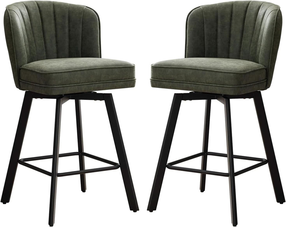 Swivel Counter Height Bar Stools Green Faux Leather