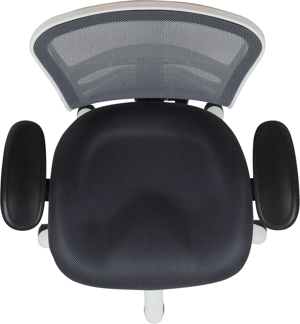 Nicholas Gray And White Mesh Mid Back Swivel Office Chair With Adjustable Lumbar