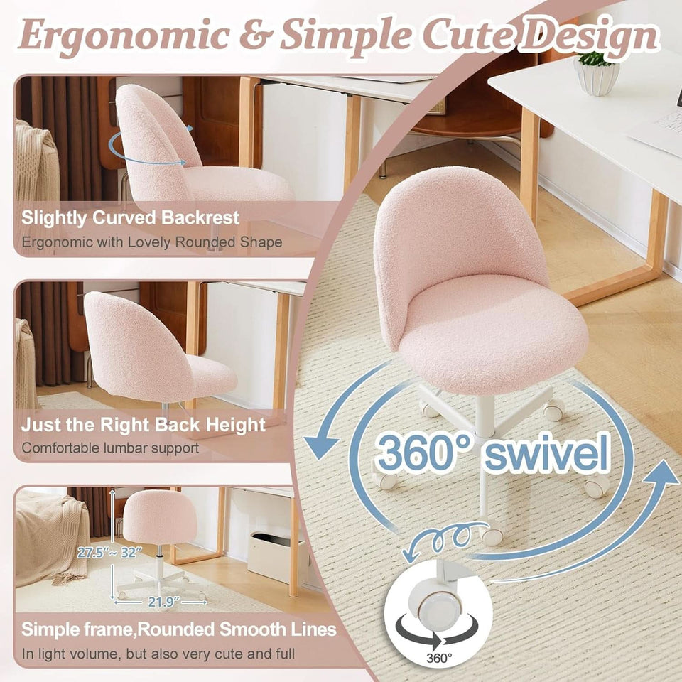 Pink Teddy Desk Chair With Lumbar Support And Wheels