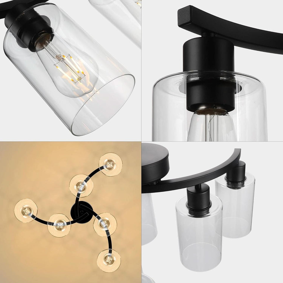 Six Light Black Farmhouse Chandelier With Adjustable Height