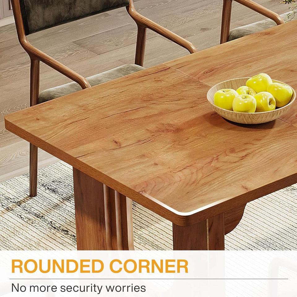 Dining Table 71 Inch Rustic Brown With Wood Pedestal