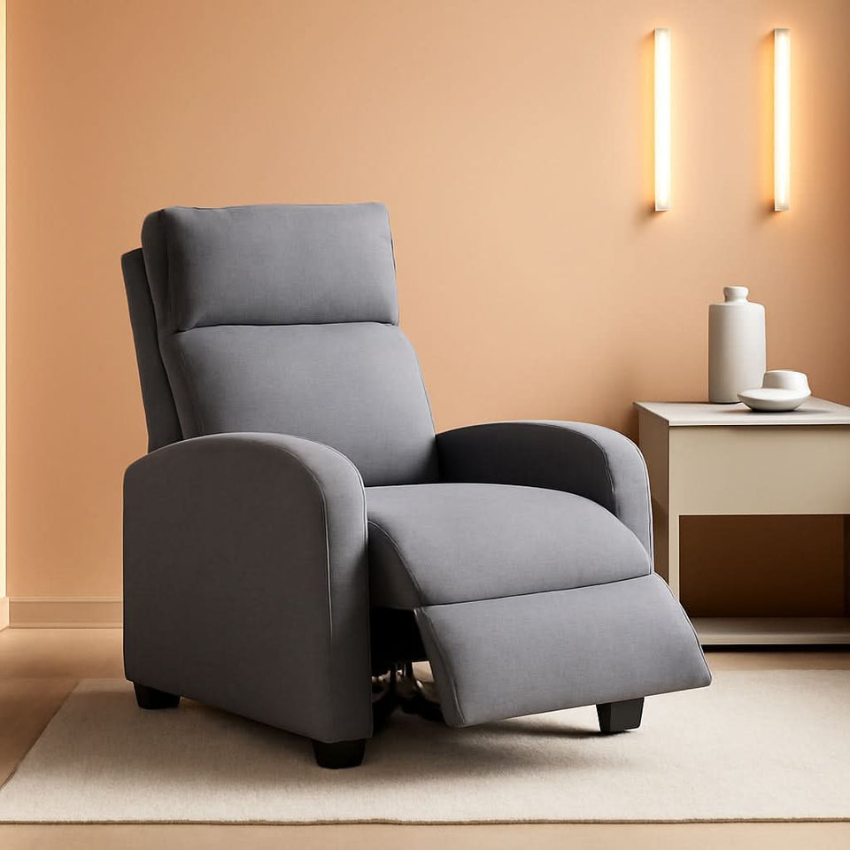 Grey Recliner Chair With Padded Seat And Backrest Lounge