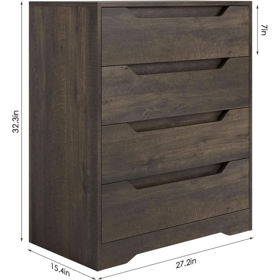Modern 4 Drawer Dresser Walnut Finish For Bedroom Storage
