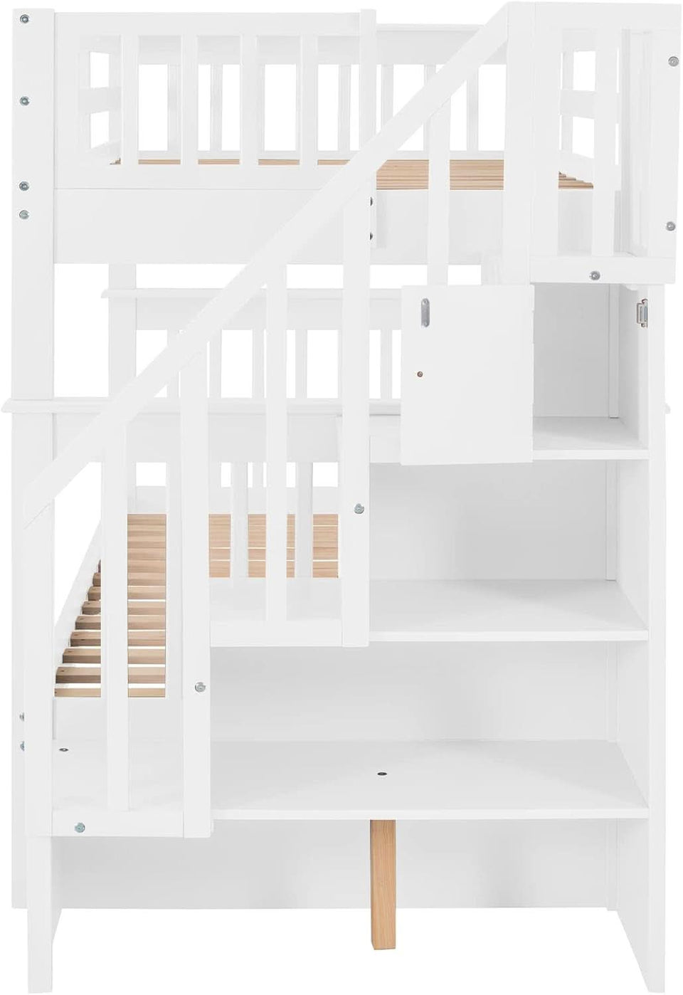Twin Over Twin Bunk Bed With Stairs Solid Wood White