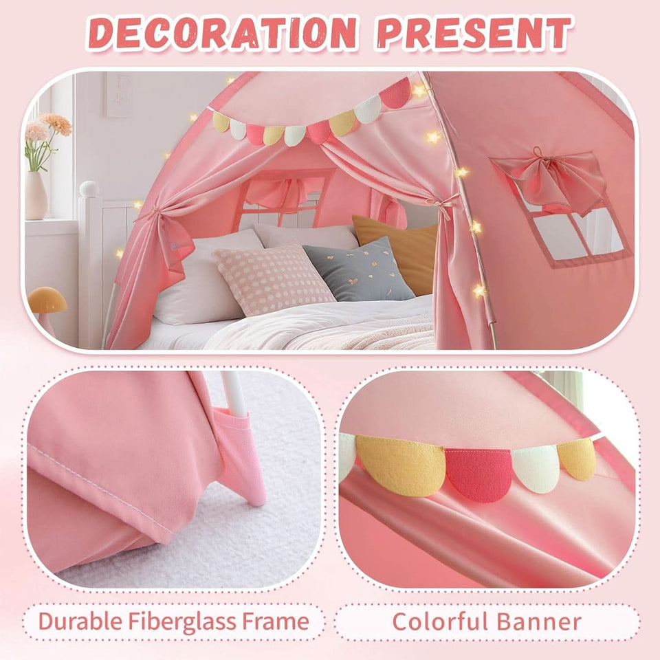 Pink Full Size Canopy Tent Dual Door Access Blackout Fabric