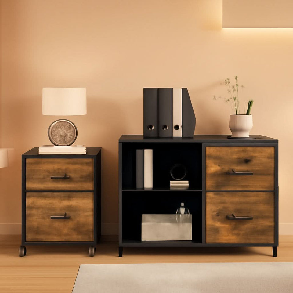 Black Rolling File Cabinet With 2 Drawers And Lock