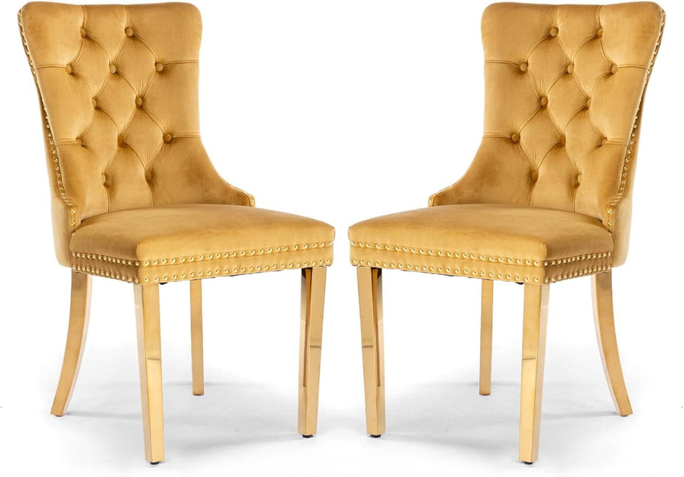 Velvet Tufted Dining Chair Set Of 2 With Nailhead Trim