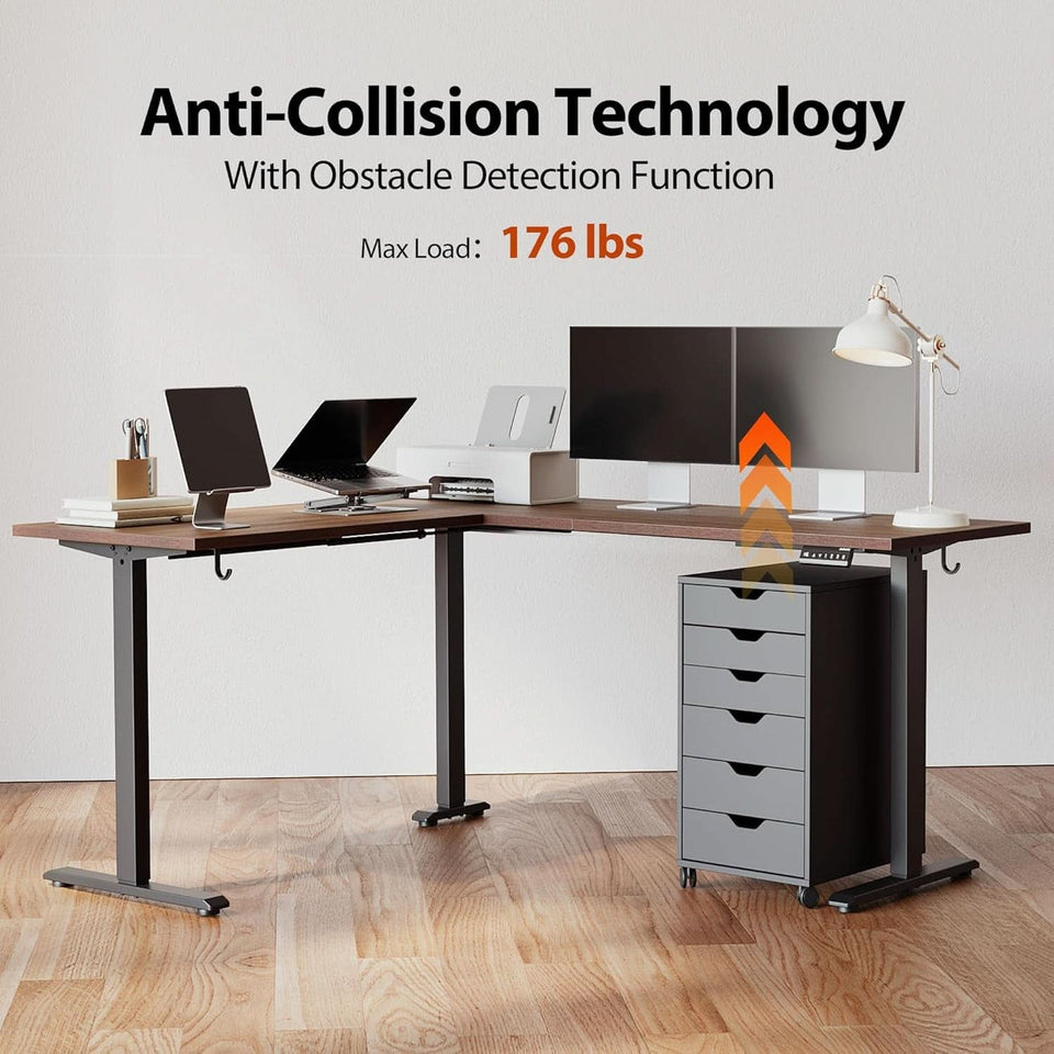 L Shaped Electric Standing Desk 63 By 55 Inch Dark Walnut