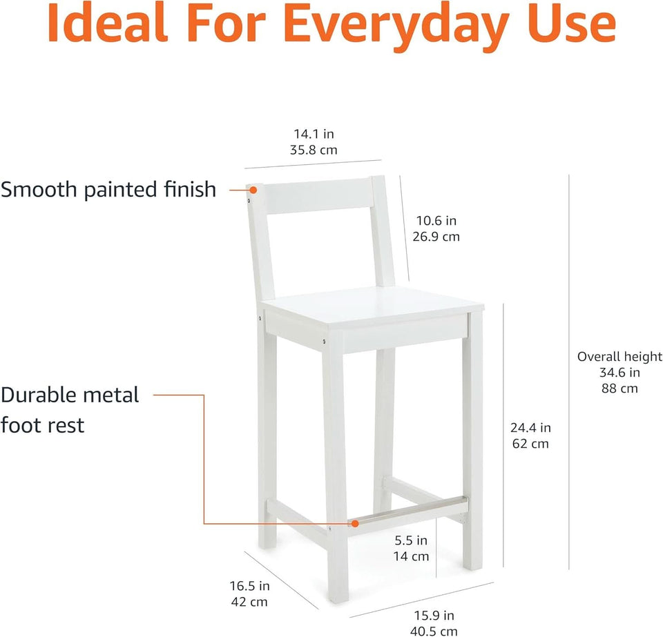 White Wooden Bar Stool With Backrest, Counter Height