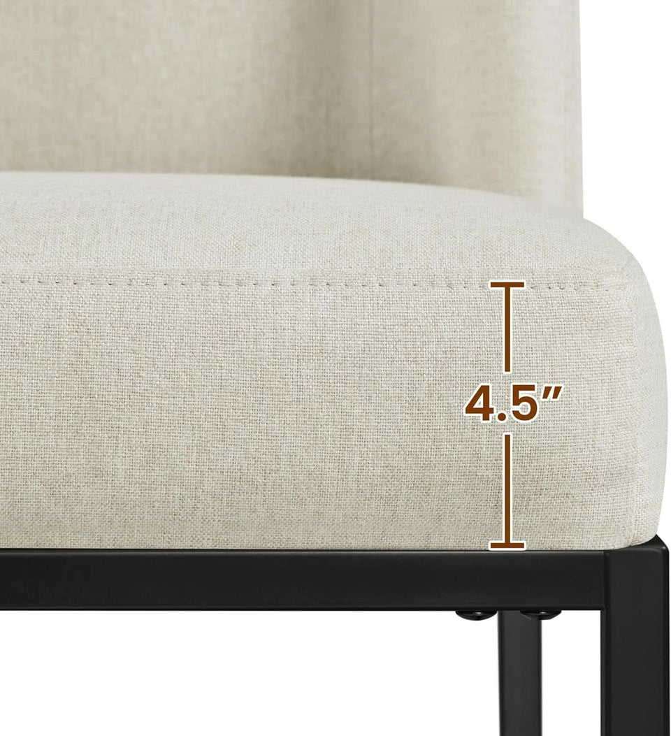 Beige Upholstered Dining Chairs Mid Back With Metal Legs 2