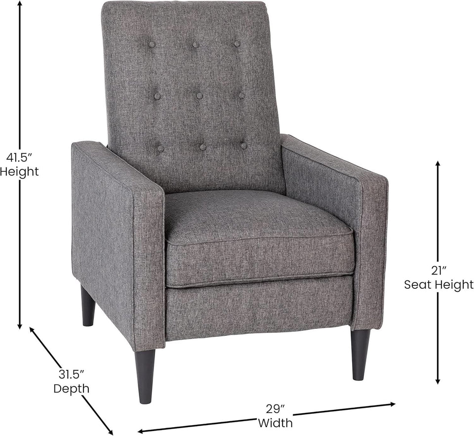 Ezra Pushback Recliner Gray Fabric Mid Century Modern