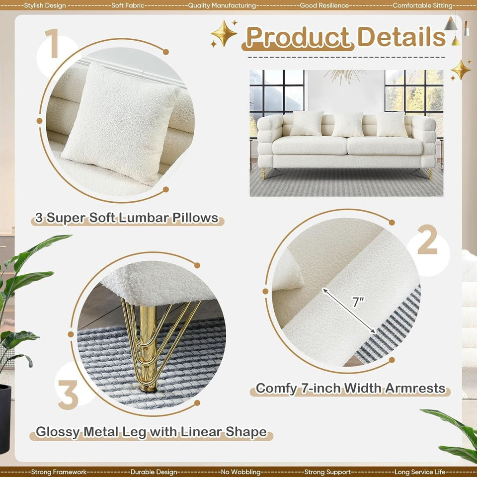 Two Piece Living Room Sofa Set White Teddy Boucle With Loveseat And Three Seater Deep Seat Cushioned Upholstered Sofa