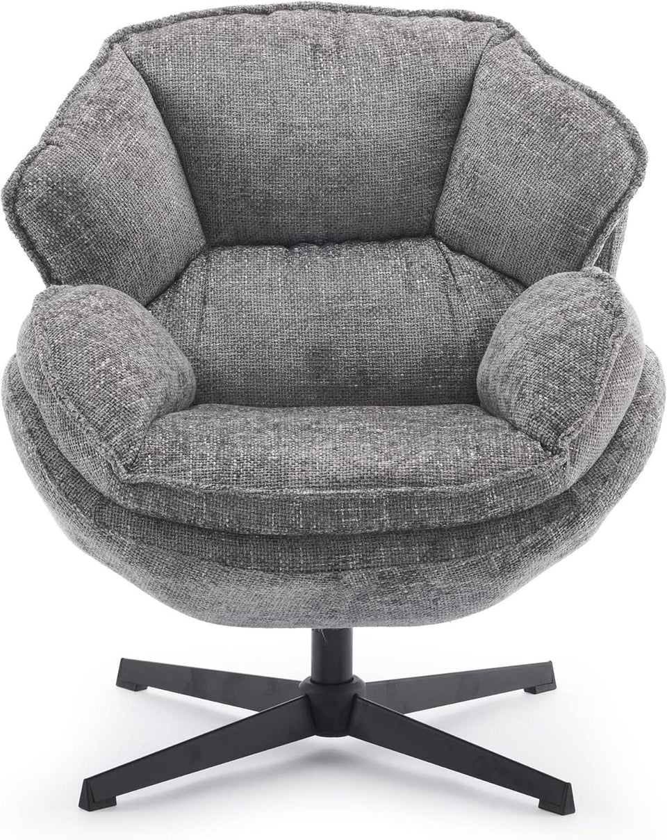 Gray Swivel Upholstered Accent Chair With Metal Legs