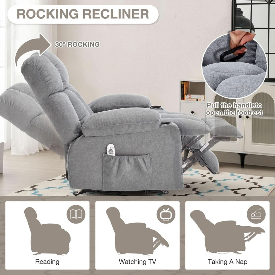 Massage Rocker Recliner Chair With Heat And Vibration Grey