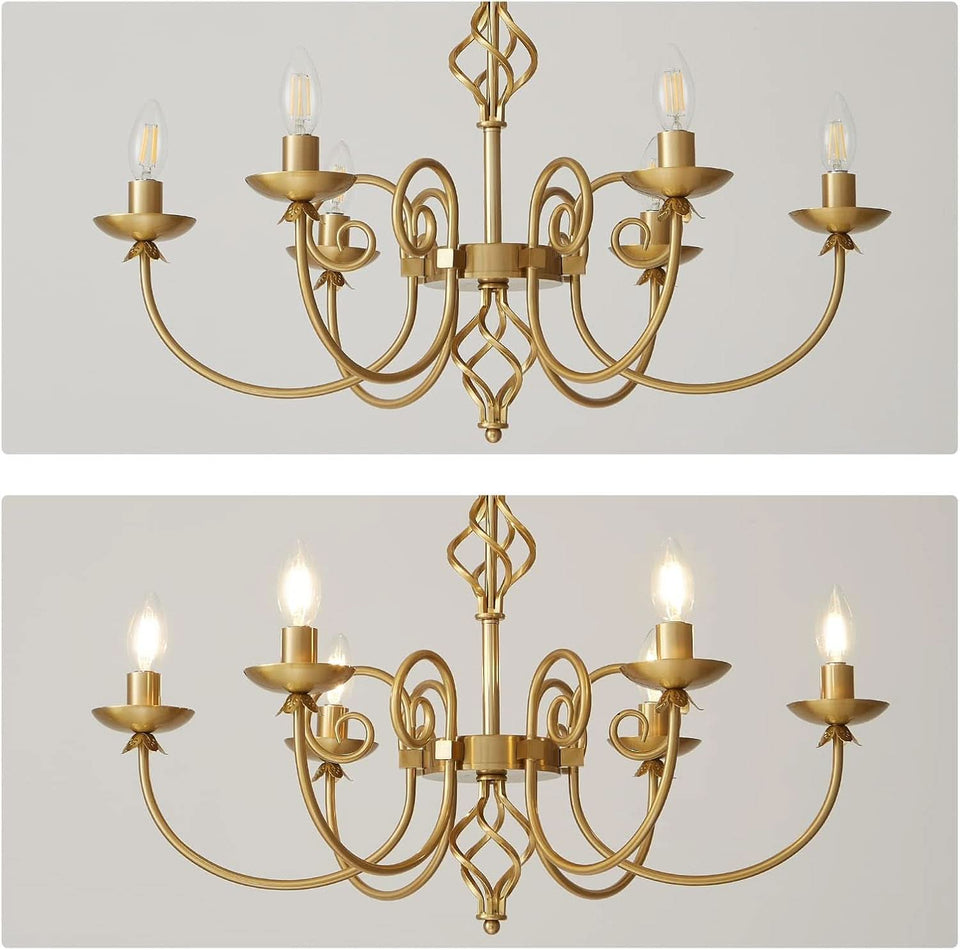 Gold Six Light Chandelier Pendant 26 Inch Dining Light