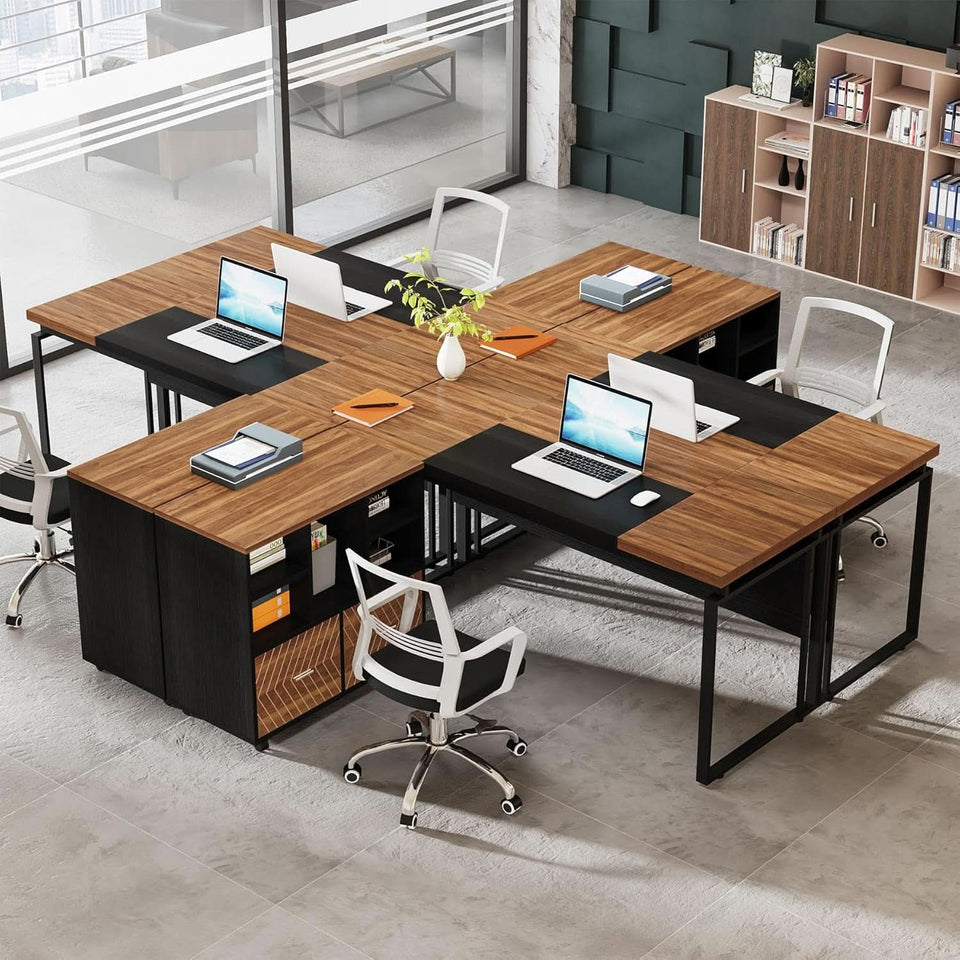 L-Shaped Desk 63-Inch Walnut With Reversible File Cabinet