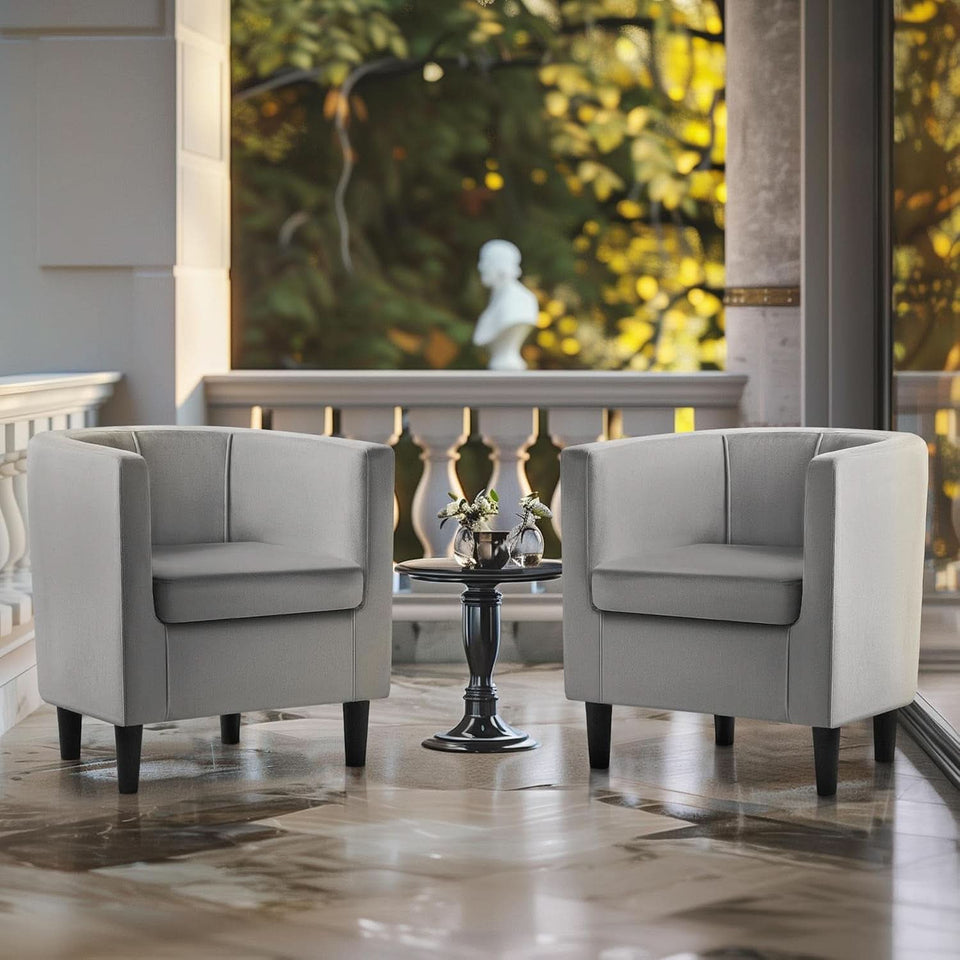 Gray Velvet Barrel Accent Chairs Set of 2 18.5x19.7in Seats
