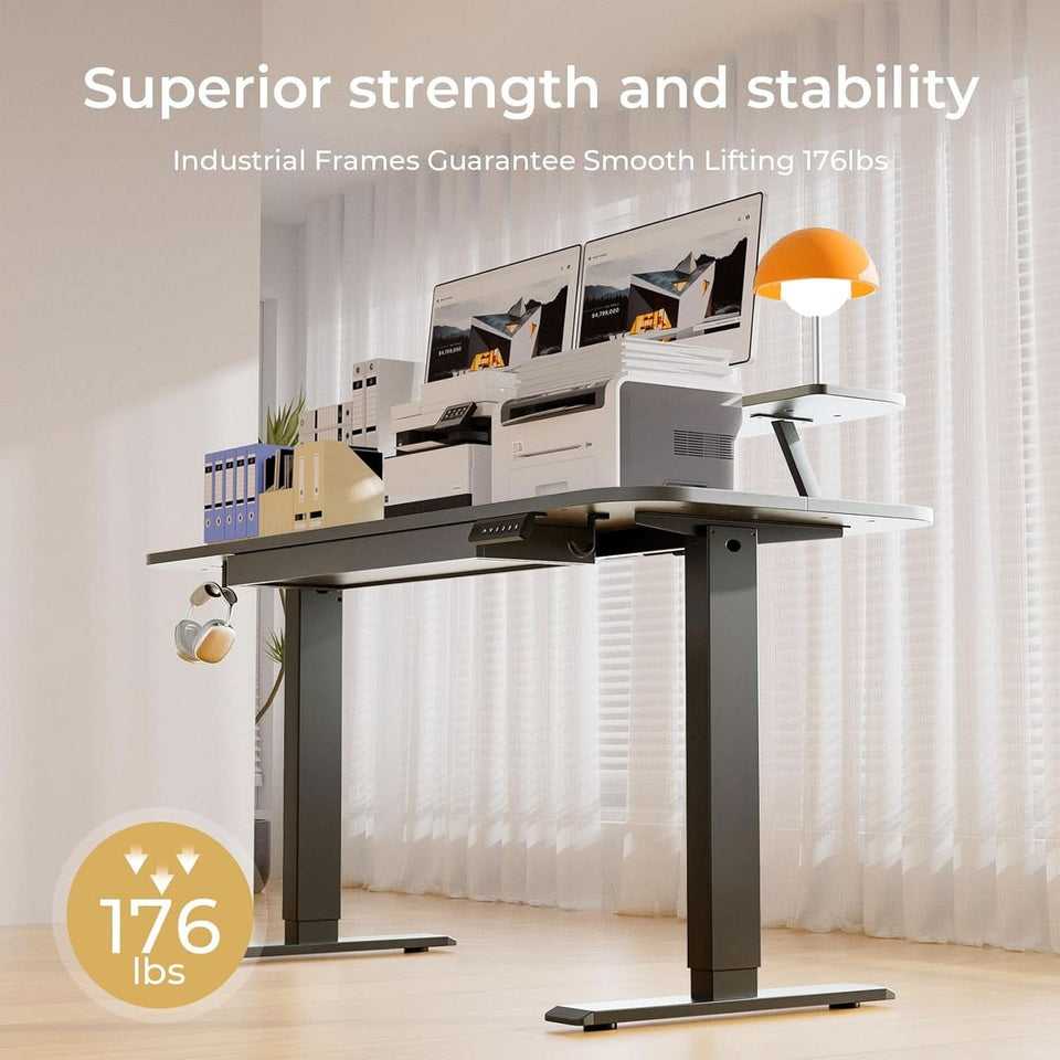 Electric Standing Desk With Drawers 48x24 Black Height Adjustable