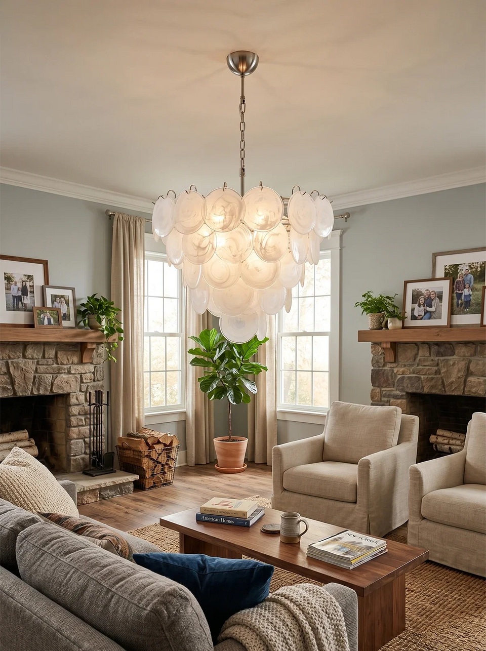 Selene White Swirl Disc Chandelier