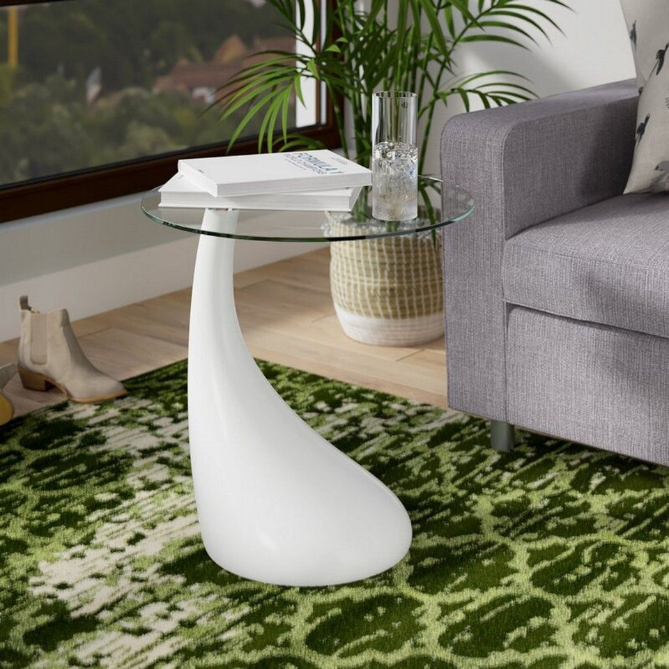 Lava Glass Top End Table in Red in White