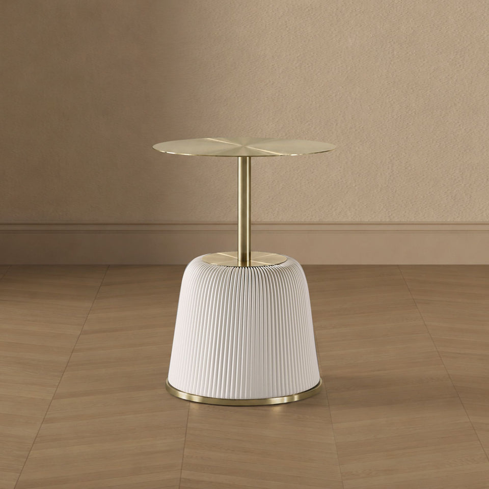 Anderson Metal Top Upholstered End Table in Weathered Grey in Cream