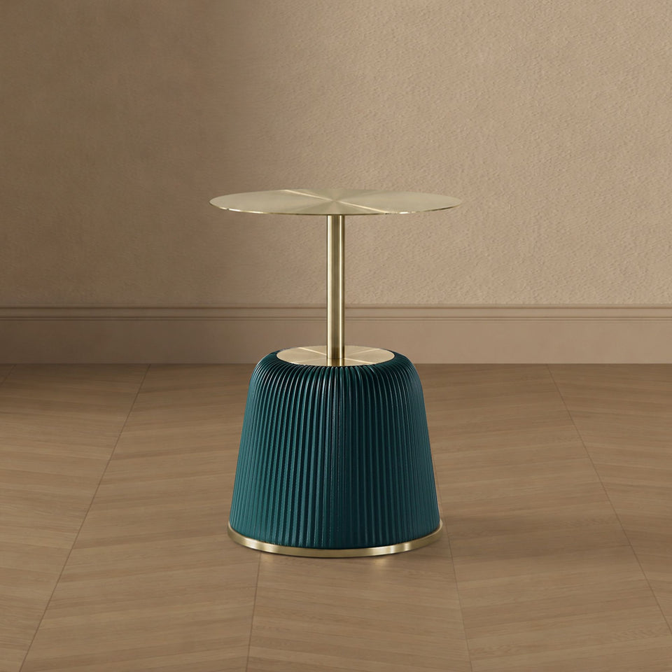 Anderson Metal Top Upholstered End Table in Weathered Grey in Green