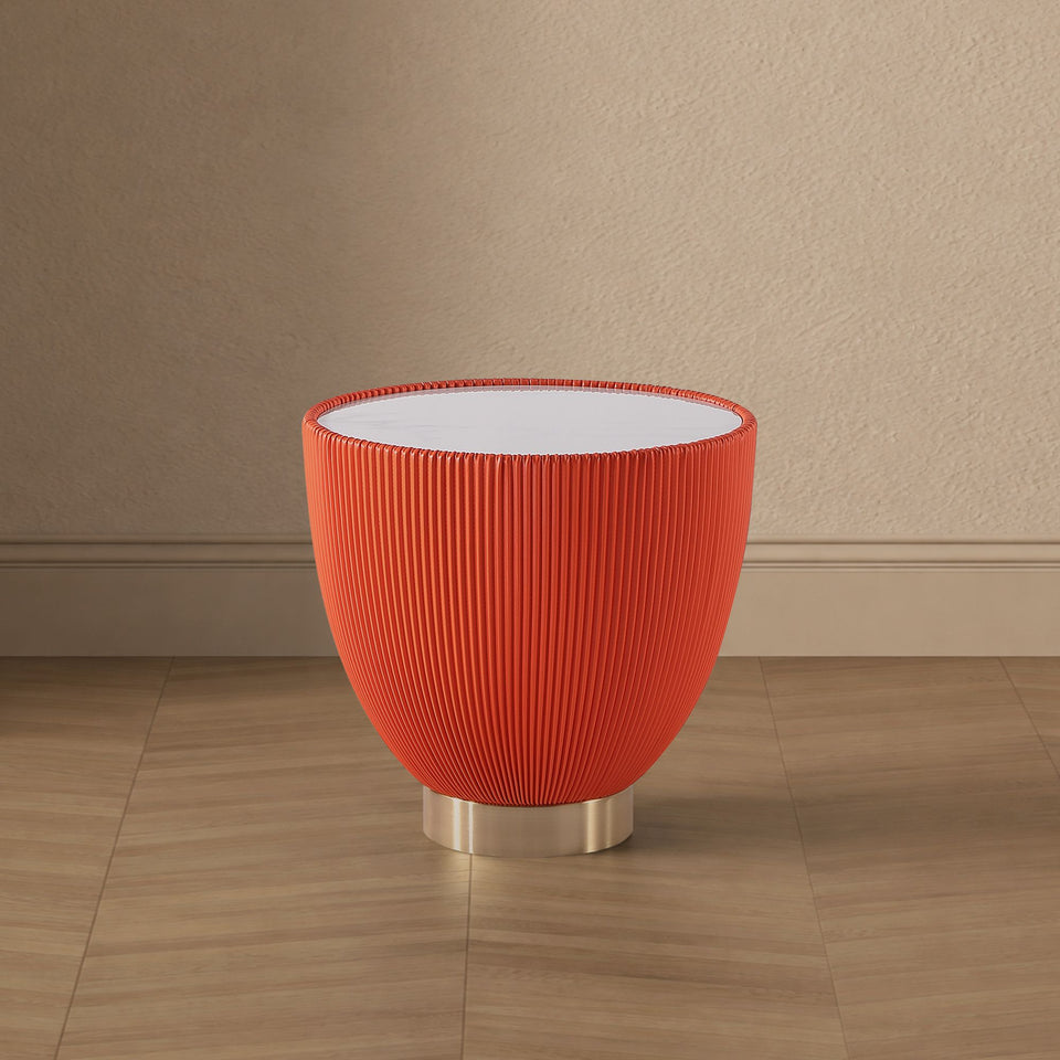 Anderson Sintered Stone Top Upholstered End Table in Weathered Grey in Orange - 1