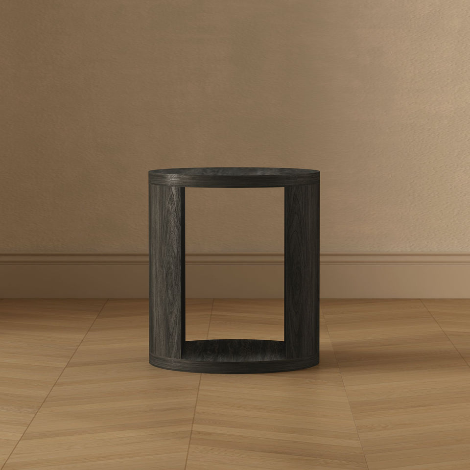 Alure 20" Round End Table in Walnut in Charcoal - lifestyle   front
