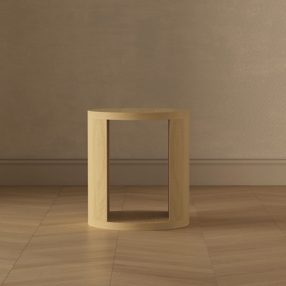 Alure 20" Round End Table in Walnut in Natural Oak - lifestyle   front