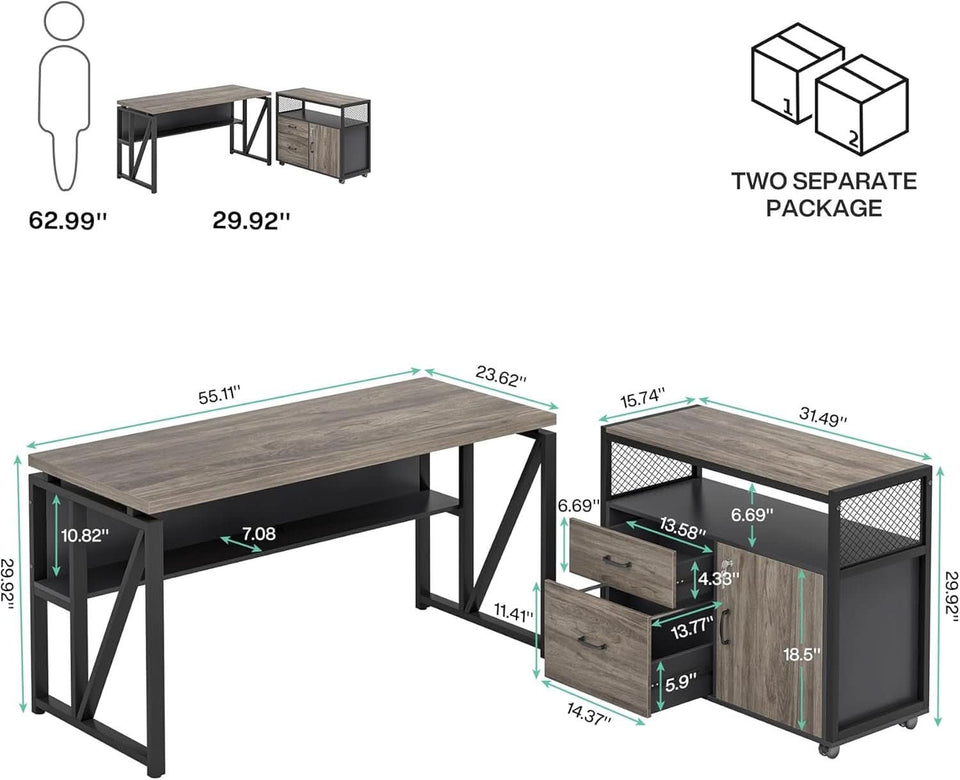 Executive Office Computer Desk and Mobile File Cabinet