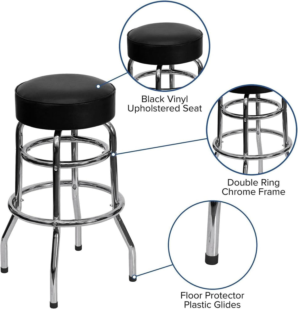 Bruno 2 Pack Bar Stool Chrome Double Ring Black Seat