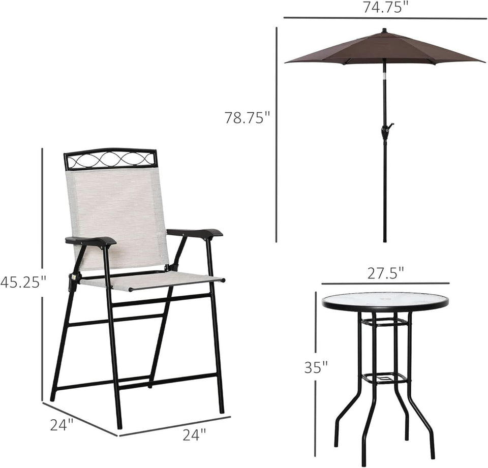 Patio Dining Set With 2 Folding Chairs Beige Umbrella