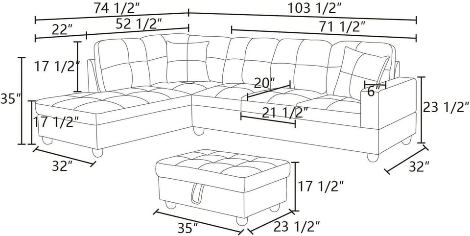 Espresso L Shaped Sectional Sofa Set Left Hand Facing