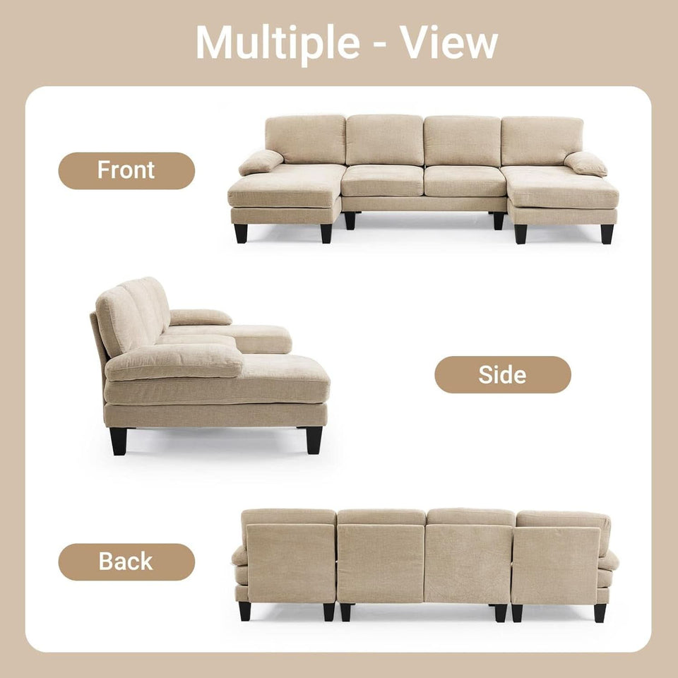 Light Khaki 110 Inch U Shape Sectional Sofa Double Chaise
