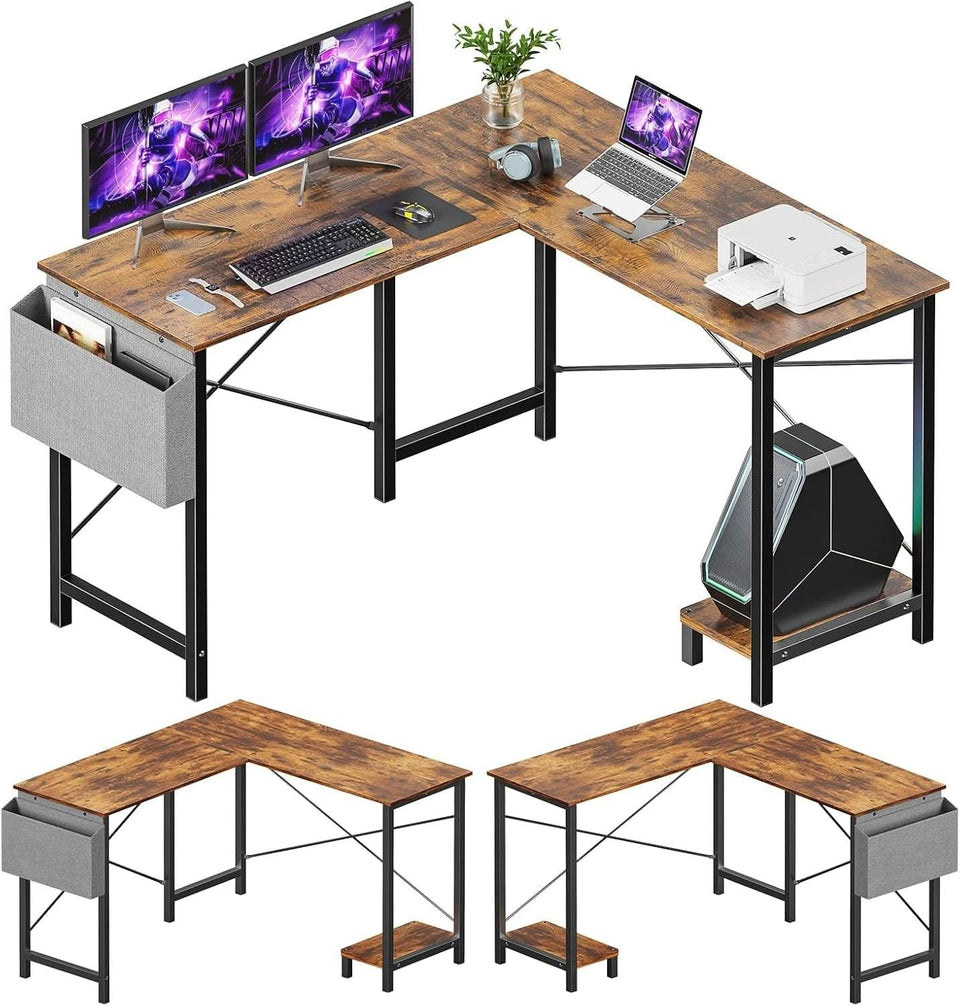 Corner L Shaped Gaming Desk With CPU Stand And Side Bag