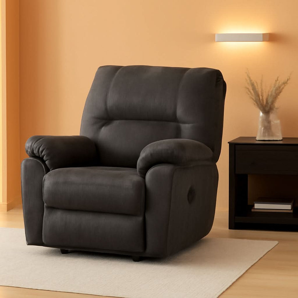 Gray Faux Leather Manual Rocker Recliner Chair Standard