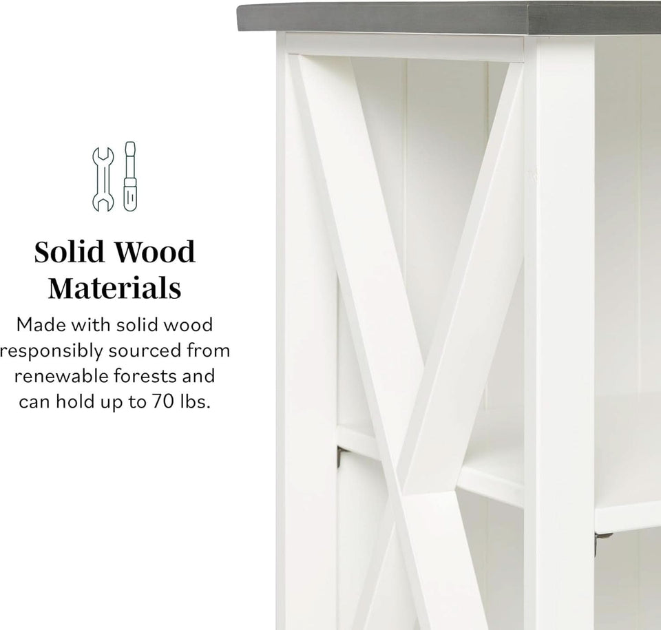 52 Inch White 2 Tier Modern Farmhouse Wood Bookcase Bookshelf for Home Office Storage Cabinet