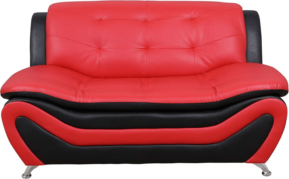 Aldo 3 Piece Modern Sofa Set Black Red Faux Leather