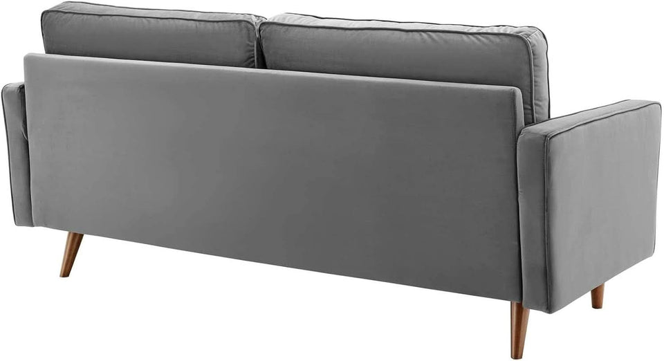 Valour Performance Velvet Sofa Gray Mid Century Modern