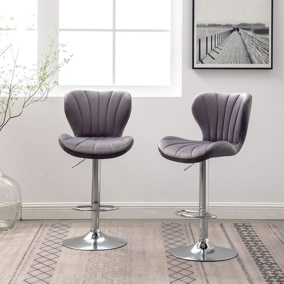 Velvet Adjustable Swivel Barstools Gray Set of Two