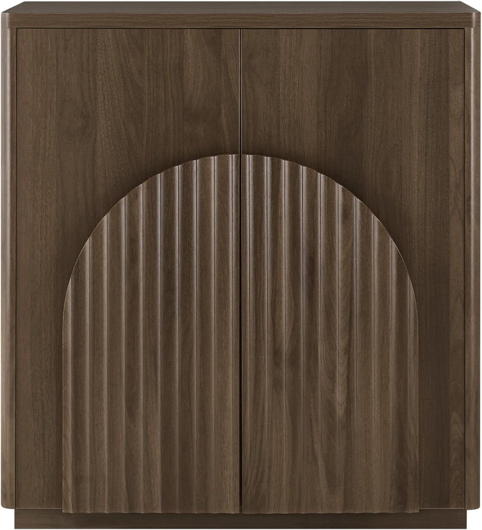 Walnut Sideboard Buffet Cabinet With Generous Storage And Wave Pattern Doors