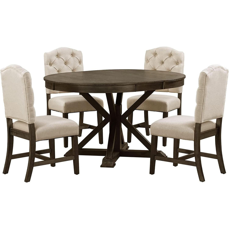 Extendable Round Dining Table Set 5 Piece Modern Farmhouse Style