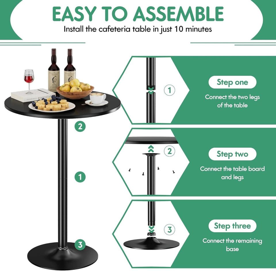 Black Circular Bar Table Water proof Coated Metal Base